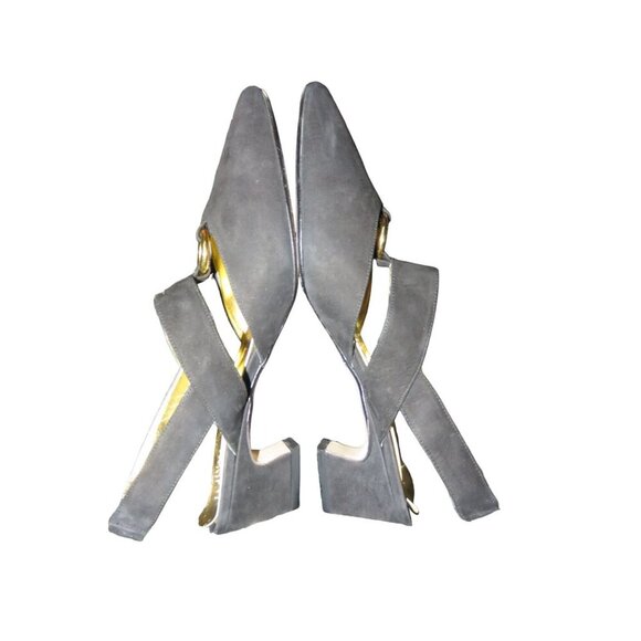 Maria Cristina Black Italian Suede Leather T Strap Pointed Toe Kitten Heels 7.5 - Picture 6 of 11